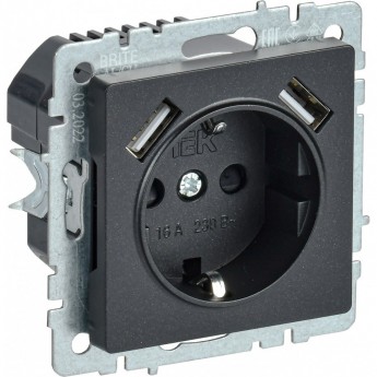 Розетка IEK BRITE РЮш10-1-БрЧ 16А с USB A+A 2.1А Розетка IEK BRITE РЮш10-1-БрЧ 16А с USB A+A 2.1А